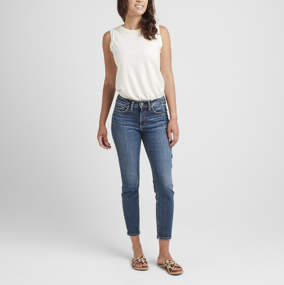 Silver Suki Cropped Denim Jeans Skinny Capri Stretchy Dark Wash Mid Rise Size 26 - Picture 12 of 12